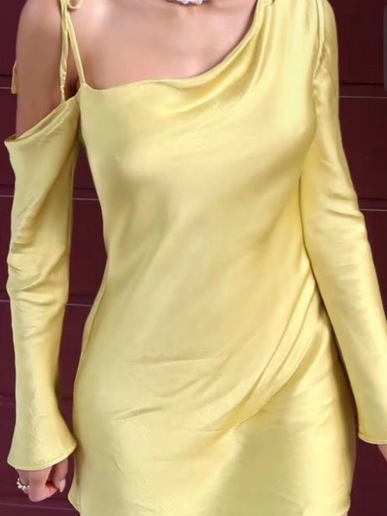 Shona Joy Dresses & Skirts - Shona Joy Sofia Asymmetrical Mini Dress Yellow Satin Size 4 Wedding Guest